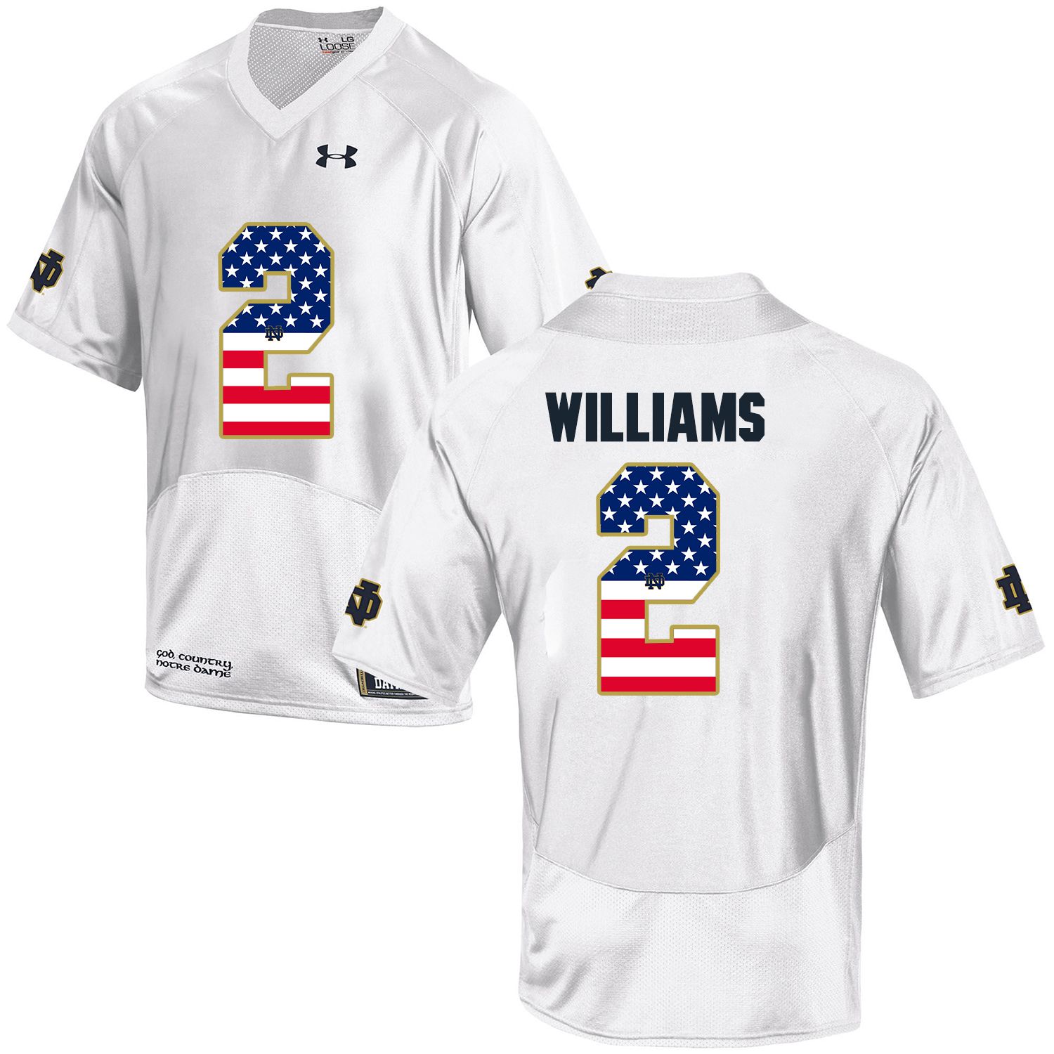 Men Norte Dame Fighting Irish #2 Williams White Flag Customized NCAA Jerseys->->Custom Jersey